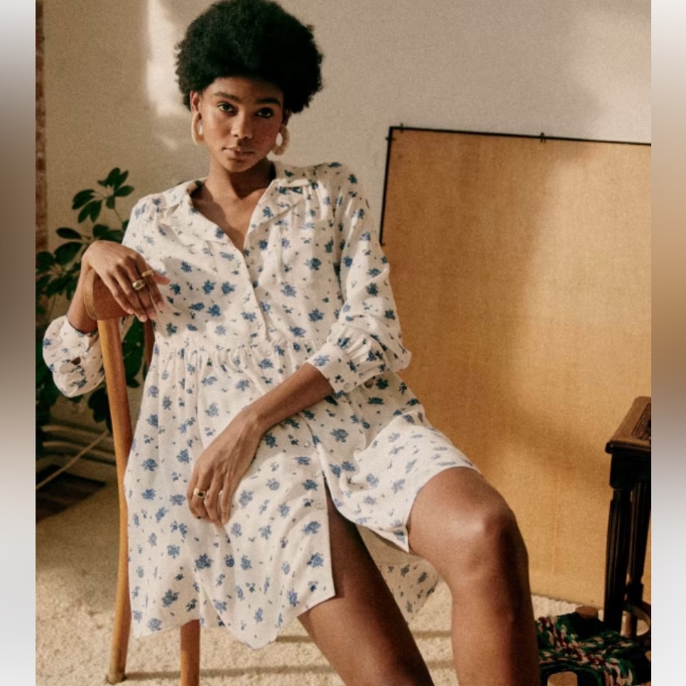 Sezane Aurora Dress Blue Rose